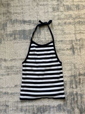Brandy Melville Navy and White Striped Halter Tank